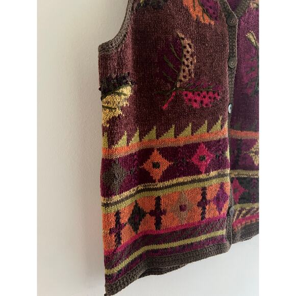 Sigrid Olsen Cotton Heavy Knit Embroidered Button Down Vest Red Size Small JL - Picture 4 of 6